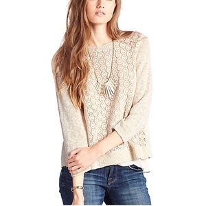 NWOT Lucky Brand Mixed Media Lace Layered Sweater